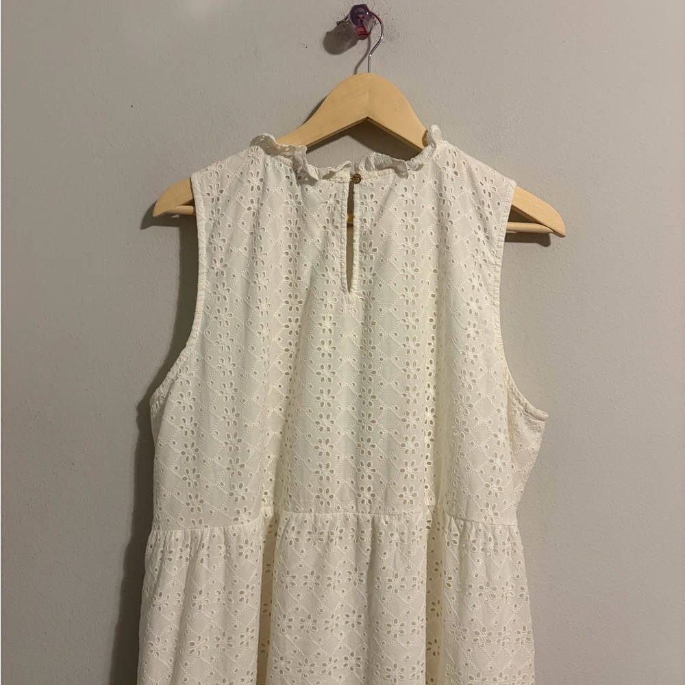 LOFT Eyelet Tiered Swing Dress White Preppy Size XL Lagenlook  Relaxed Fit - Picture 7 of 10